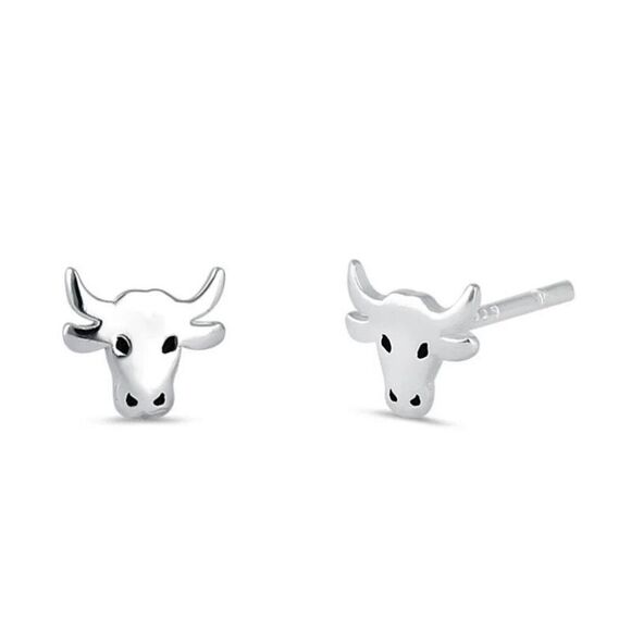Sterling Silver Bull Steer Head Stud Push Back Cow Dainty Earrings New - Picture 1 of 4